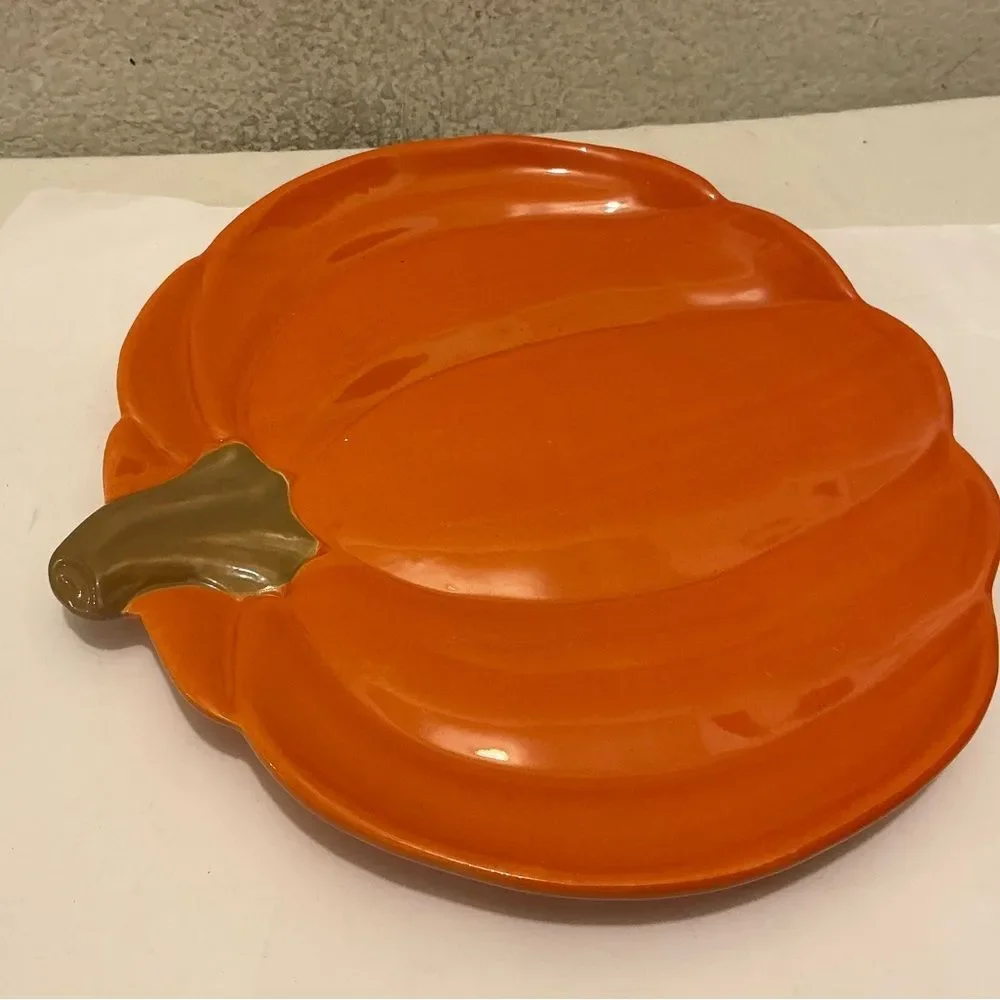 At home Orange Pumpkin-Shaped Dinner Plate